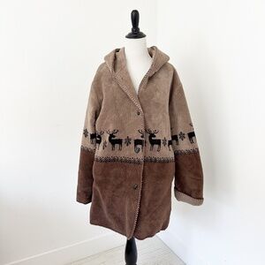 Alpine Studio Fleece Reversible M Brown Oversized Hood Coat Cabincore ScandiGirl